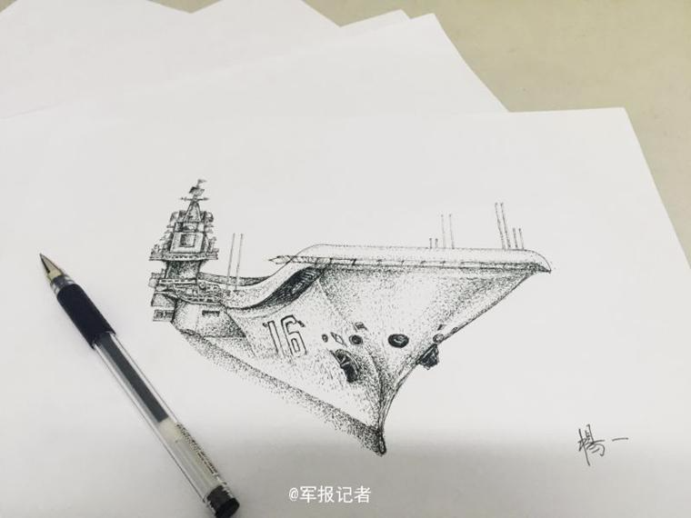 中国海军兵哥哥手绘航母惊艳网友