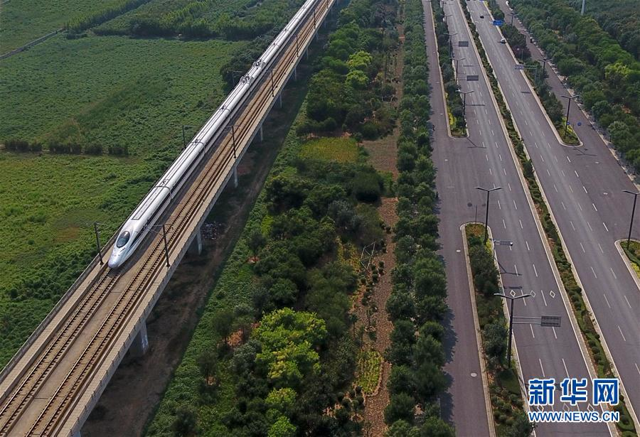 一列动车组列车行驶在徐兰高铁洛阳段(8月16日摄)新华社记者李安摄